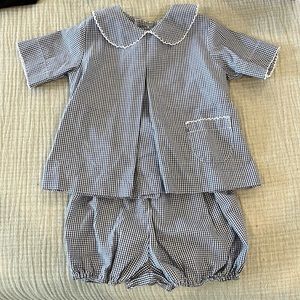 Precious toddler boy navy gingham bloomer set size 18m. Like new!